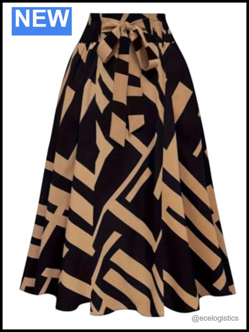Women's Pleated Flowy High Rise Maxi Skirt Geometric Print Casual Work